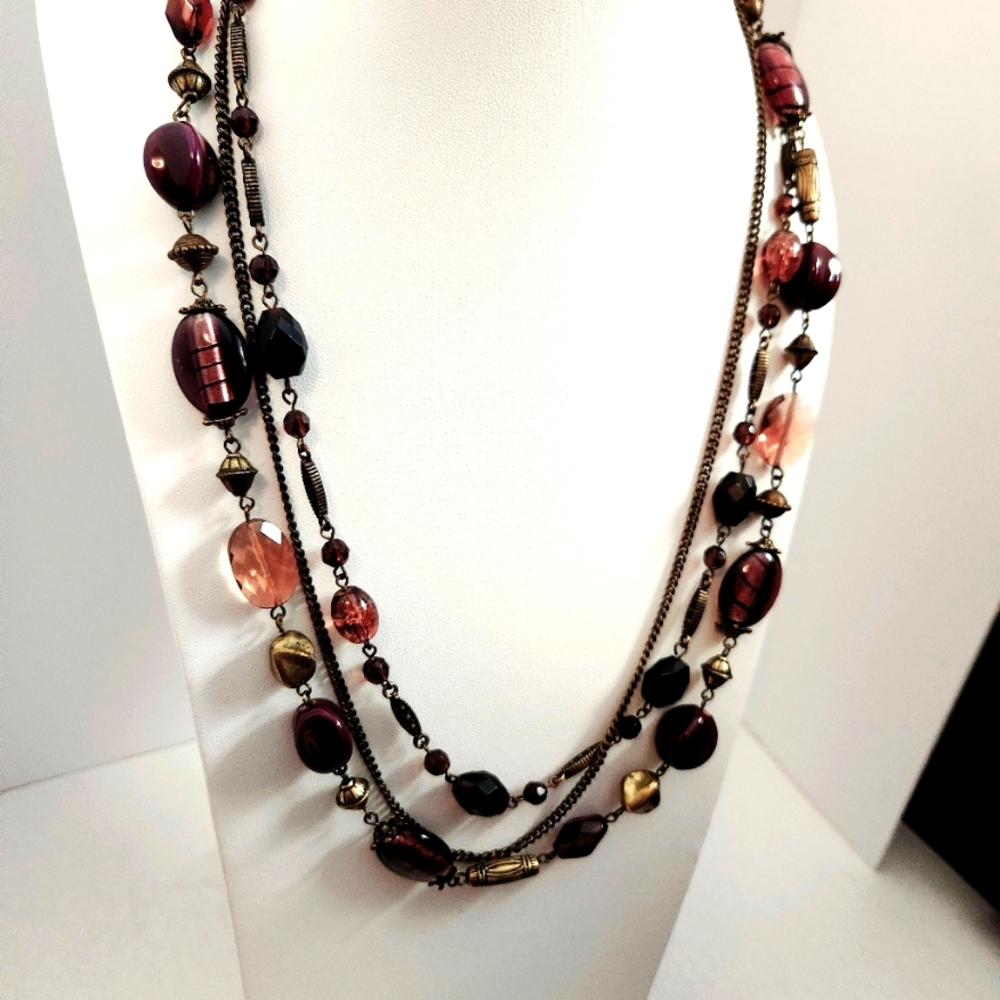 Vintage Premier Design Retired Facated Purple Amethyst Bead multistrand Necklace